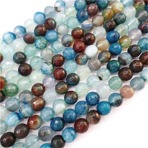 2 Strands 8mm Blue And Brown Fire Dragon Veins Agate Facet Ball Loose Beads DIY Jewelry Making 15.5Inch M494