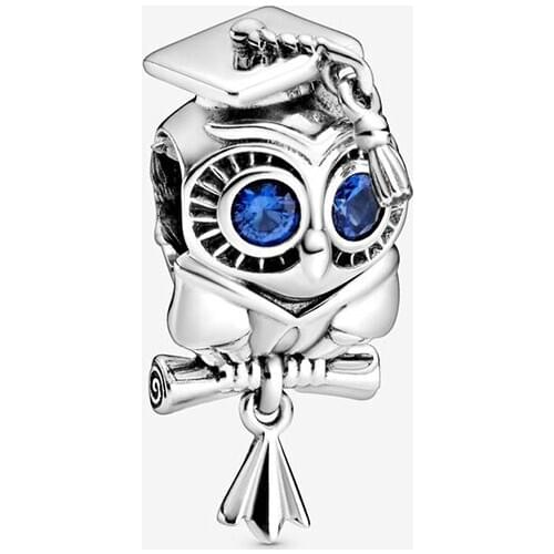2020 New Fashion 925 Sterling Silver Beads Wise Owl Graduation Charm fit Original Pandora Bracelets Women DIY Jewelry Gift