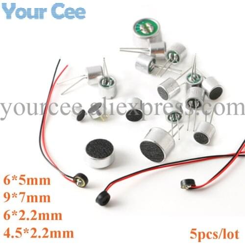 5pcs Microphone 6*5mm 9*7 4.5*2.2 6*2.2mm MIC Condenser Electret Microphone Pickup 6x5mm 9x7mm 4.5x2.2mm 6x2.2mm MP3 Accessories