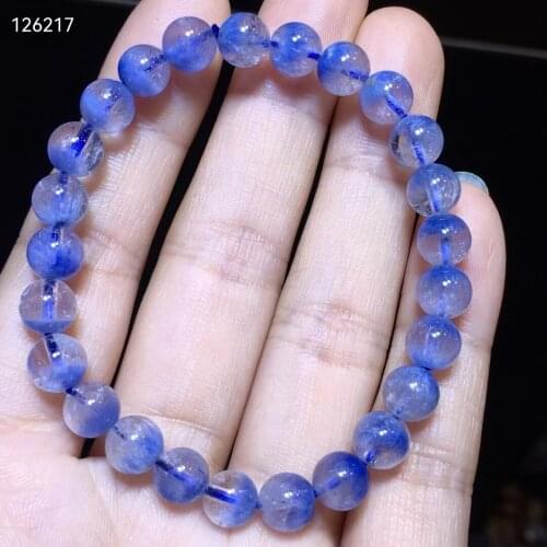 7.2mm Genuine Natural Blue Rutilated Dumortierite Quartz Clear Round Beads BraceletFor Women Men Fashion Wealthy AAAAAA