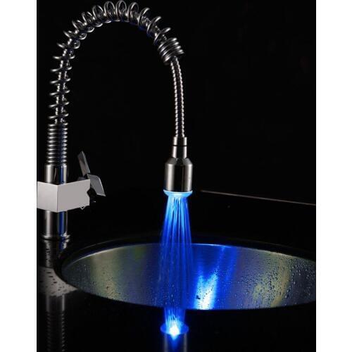 Free shipping Chrome LED One Handle Kitchen Faucet Pull out Spray Swivel Spout Solid Brass