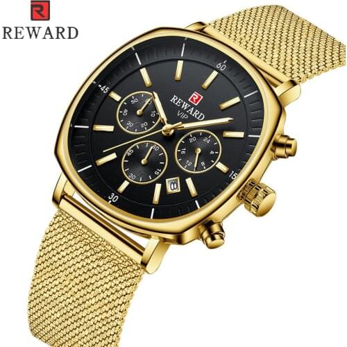 REWARD Watch Male Luxury Brand Chronograph Clock Man Stainless Steel Gold Watches Mens Business Waterproof Relogio Masculino