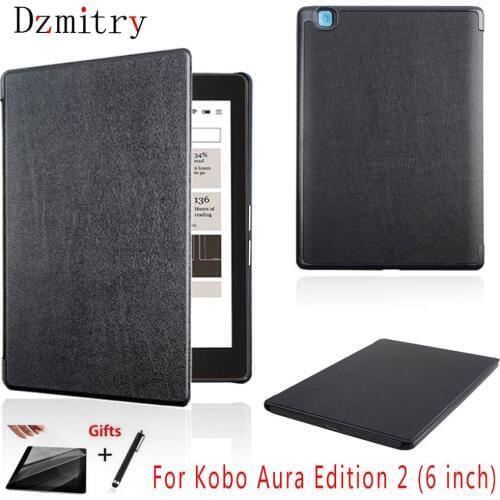 Funda Pu leather eBook Cover for capa Rakuten Kobo Aura Edition 2 New 6 inch eReader Protection Case for kobo aura N236+Film+pen