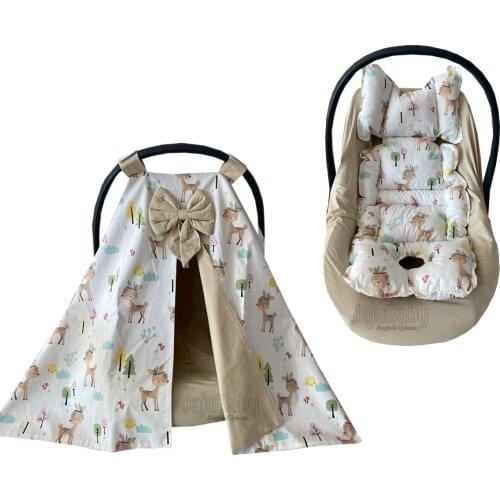 Jaju Baby Handmade, Cute Gazelle Design Stroller Cover, Bed Sheet and Stroller Cushion Set of 3