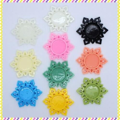 DHK 10pc/lot 10 colors mixed Flatback Resin snowflake round base for 25mm cabochon/Self Adhesive DIY hair bow E1470