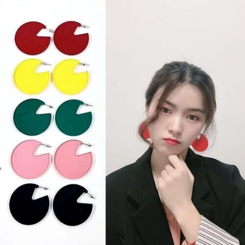 Korea Dongdaemun Fun Earrings Cool round Transparent Color Acrylic Earrings Geometric Simple Net Red Stud/Post Earrings