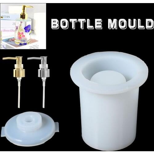Round Pump Bottle Epoxy Mold with 2Pcs Dispenser Pumps DIY Hand Sanitizer Bottle Drip Resin Silicone Mold Bathroom Decoration