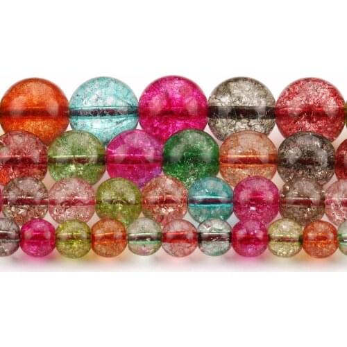 6/8/10/12mm Natural Mixed Tourmaline Cracked Crystal Stone beads Round For Diy Bracelet Accessories Jewellery Making 15'strand