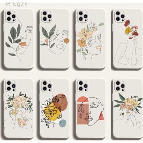 PUNQZY Matte White Soft TPU Phone Case For iPhone 12 11 PRO MAX XR XS SE 8 7 6 PLUS Face Line Drawing Anti-fall Protection Cover