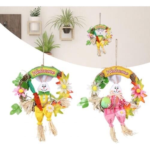 Lovely Funny Plush Colorful Bunny Wreath Scarecrow Pendant Rabbit Doll for Festival Wall Decoration