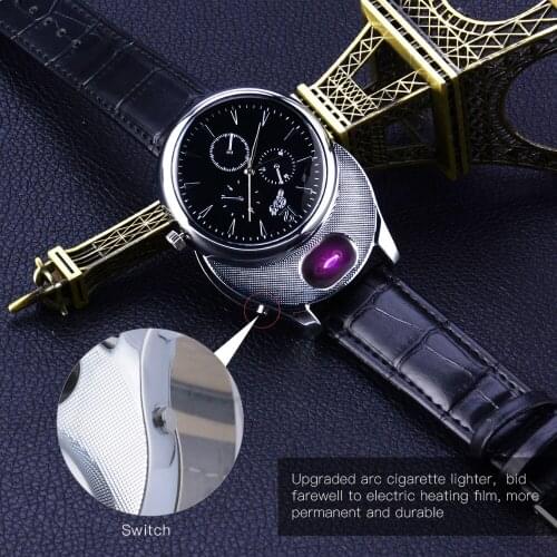 2020 Hot Selling Lighter Watches Men Fashion Arc Flameless USB Rechangeable Lighter Watches Men Leather Band Quartz Watches Gift
