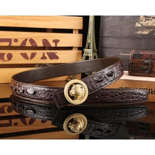 100% real genuine crocodile back skin men belt top luxury quality crocodile skin men fashion belt with gold metal buckle head