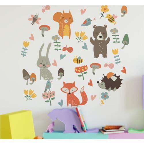 Cartoon Forest Animal Wall Stickers Sleepy eyes Fox Rabbit for Children Room Baby Nursery Wall Decals Home Decoration Kids Room