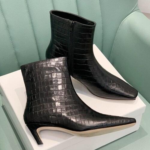 New Fashion Solid Square Toe Boots Brand Design High Heels Women Shoes Vintage Luxury Ankle Zip Female Boots