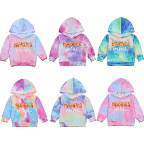 0-5Y Toddler Baby Girl Tie Dye Hoodies MAMA MINI Leopard Letter Print Long Sleeve Hooded Top Autumn Kids Outwear Pullovers