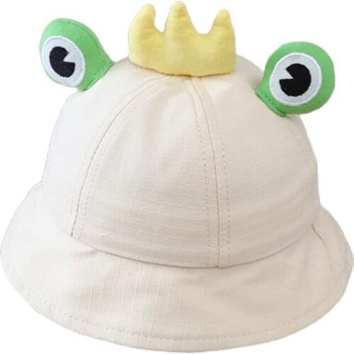 Kids Baby Cartoon 3D Frog Eyes Crown Bucket Hat Sweet Candy Color Wide Brim Sunscreen Foldable Panama Fisherman Cap