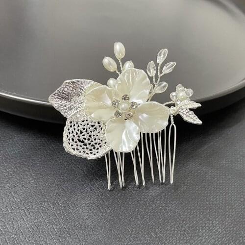 Hollow Leaf Hair Comb Fashion Rhinestone Faux Pearls Hair Clip Comb for Women & Girls Bridal Wedding Hair Accessories LL@17