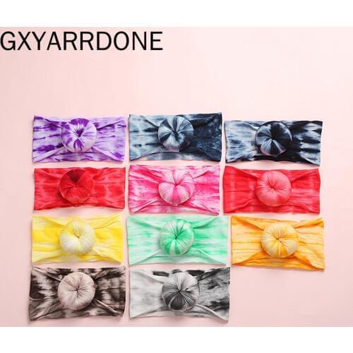 20pc/lot 2020 New Tie Dye Prints Round Knot Nylon Baby Headwraps Tie Dye Rainbow Color Girls Donuts Turban Bun Headband Headwear