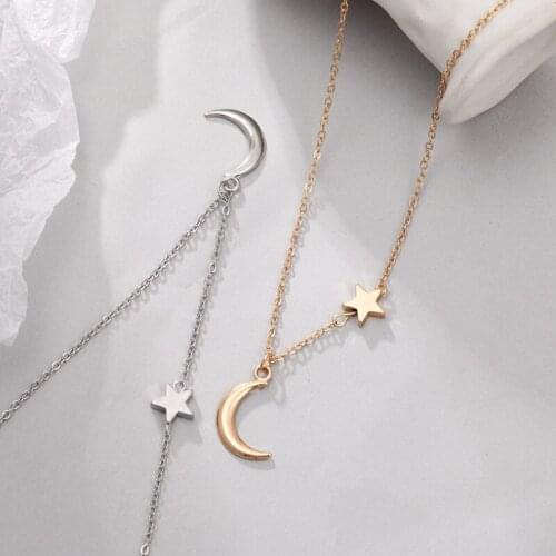 Simple Necklace for Women Star Moon Pendant Short Necklacens Jewelry Wholesale