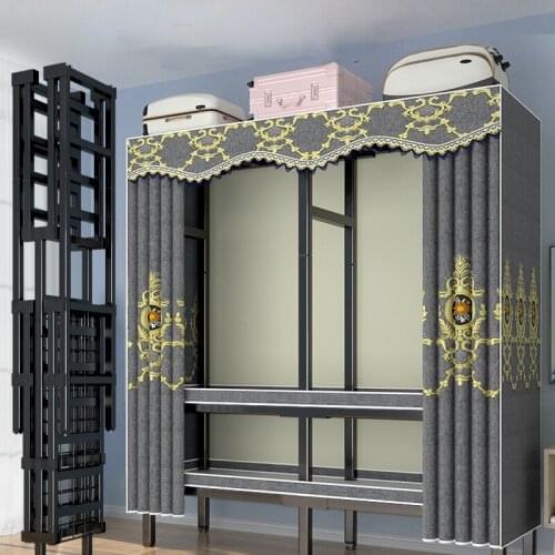 TT Installation-Free Simple Cloth Wardrobe Rental Room Household Bedroom Steel Pipe Reinforcement Strong Folding Small
