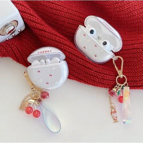 3D Cherry Bracelet Chain Transparent Earphone Case For Huawei Freebuds Pro 4 3 4i Case Accessories Soft Cover for Free Buds 3 4