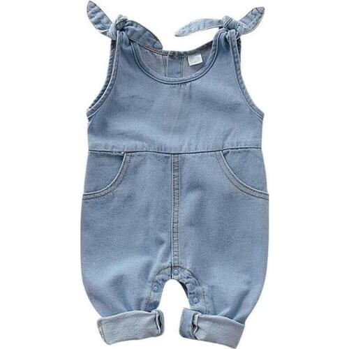 Pudcoco Baby Summer Clothing Newborn Infant Baby Boy Baby Girl Clothes Denim Romper Jumpsuit Outfit Set Sleeveless Solid Overall
