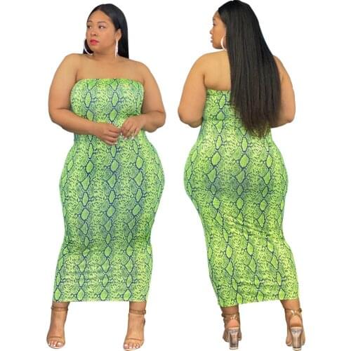 Plus Size Women Dresses Summer 2021 Wholesale Print Green Sexy Women Off Shoulder Bodycon Elegant New Maxi Dress Dropshipping