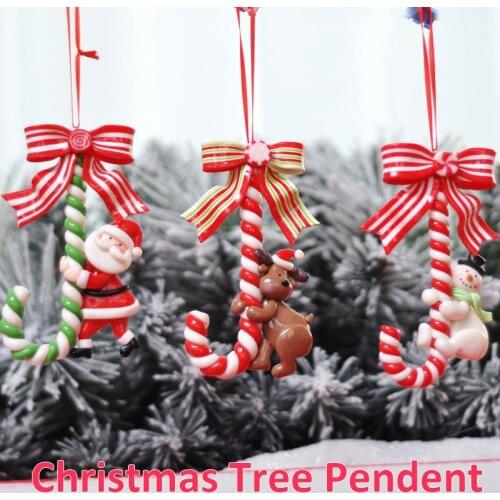 Christmas Santa Claus Snowman Elk Candy Cane Ornaments Hanging Pendants for Navidad New Year 2021 Xmas Tree Home Decorations