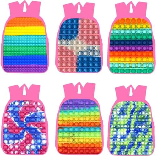 3D Pink Cartoon POP It Bags Anime Family Games Backpack Schoolbags Rainbow Pop Fidget Back Pack Back To School 12/16 Inch