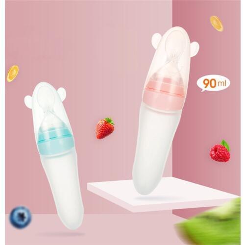Safety Infant Silicone Feeding Bottles With Spoon 90ML Baby Feeder Food Rice Cereal Bottle For Best Gift