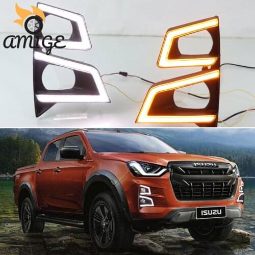 LED DRL Daylights For ISUZU D-max Pickup 2020 2021 Yellow Turning Signal Auto Bulb Headlamps 12V Daytime Running Headlights