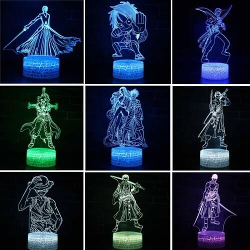 Anime One Piece Luffy Roronoa Zoro Hancock Figure Anime Night Light LED 3D Acrylic Light Children Kid Lamp Nightlamp Gifts Toys