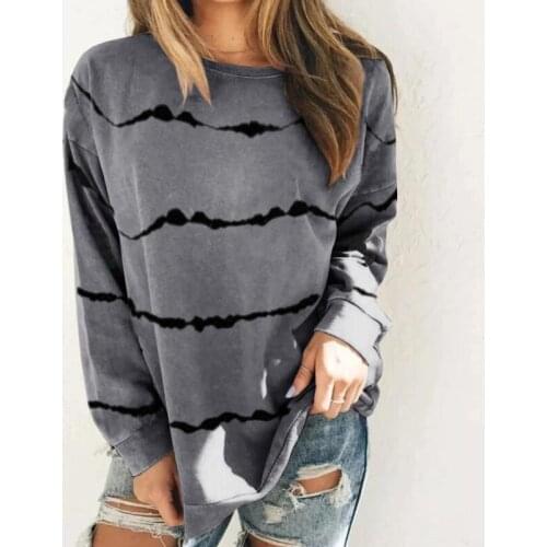 Hoodie Tie-dye Stripe Printing Long Sleeve T-shirt Tops Womens Autumn Spring Simple Casual Plus Size 5xl Loose Female Hoodies