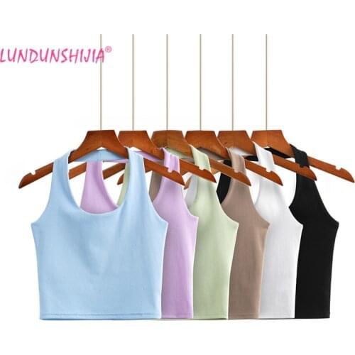LUNDUNSHIJIA 2021 Summer Women Fashion Halter Neck Tanks Top High Quality Double Layer Cotton Mujer Sleeveless Vests Tank Tops