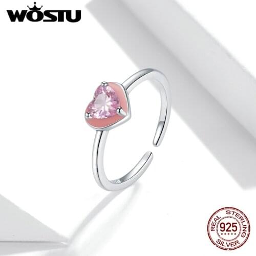 Wostu Rose Color Rings Cubic Zircon Heart Sunny Finger Rings 925 Sterling Silver for Women Open Ring Jewelry DXR717