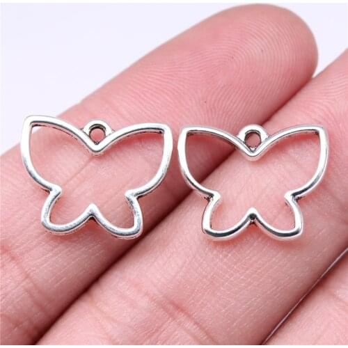WYSIWYG 20pcs Charms 18x14mm Hollow Butterfly Charms For Jewelry Making DIY Jewelry Findings Antique Silver Color Alloy Charms