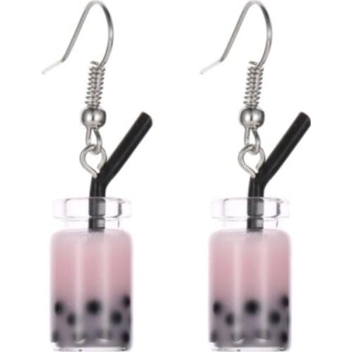 Funny Lemon Ice Black Tea Pearl Milk Tea Earrings Taiwan Boba Bubble Tea Funny Dangle Earrings for Women