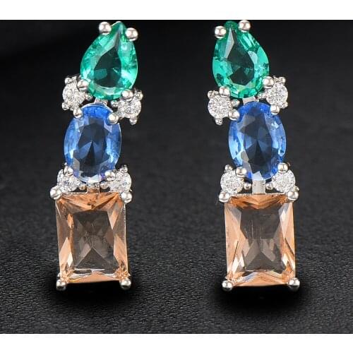 GODK Bohemian Blue Climbers Stud Earring For Women Accessories Full Cubic Zircon Earrings pendientes mujer moda