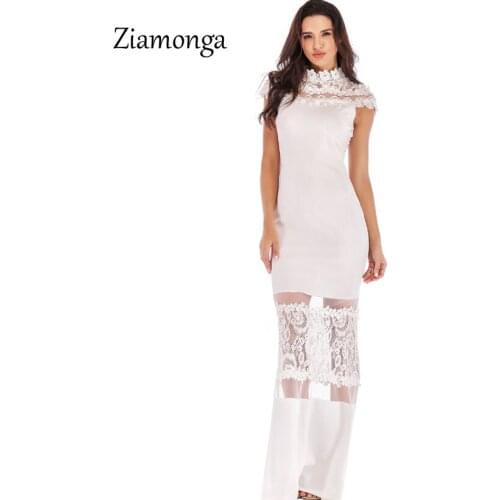 Ziamonga Runway Style Elegant Women Dress Flower Lace Patchwork Mesh Mermaid Maxi Long Dress Female Summer Formal Party Dresses