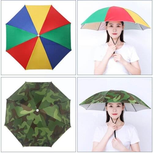 Outdoor Fishing Umbrella Hat Large Foldable Hiking Accessories Camping Gear Fishing Parasol Fishing Outdoor Hat Head-mounte G2F2