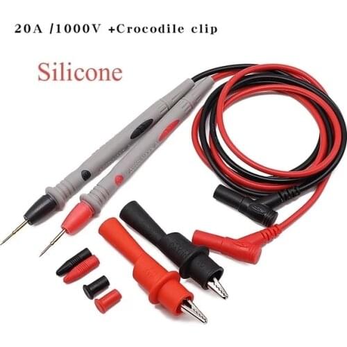 1 pair Digital Multimeter probe Soft-silicone-wire Needle-tip Universal test leads with Alligator clip For LED tester Multimetro
