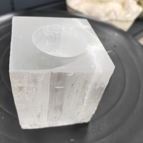 1pcs Natural white selenite Candle Holder cube handmade lamp Crystal Crafts Home Decoration