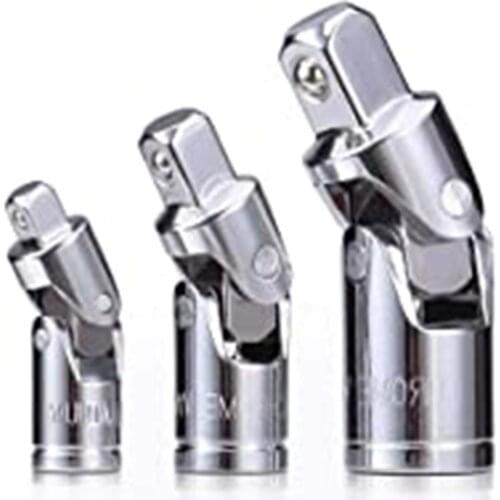 3pcs Universal Chrome Vanadium Steel Swivel Socket Adapter Set Joint Socket Set 1/4in 3/8in 1/2in Drive Universal Joint Kit