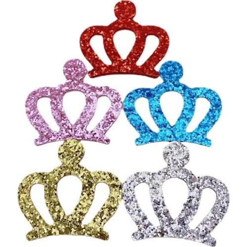 30Pcs/Lot 4.5*5.3CM Glitter Shiny Crown Padded Appliques For DIY Headdress Headband Hair Clip Accessories Patches