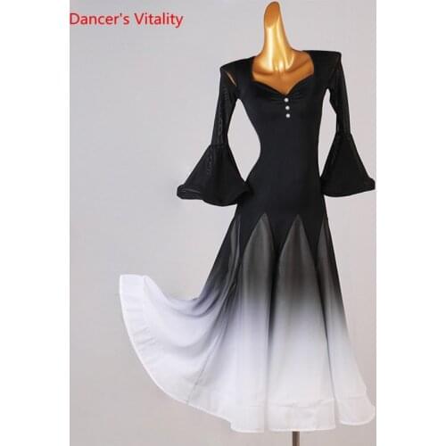 Ballroom dance dress Women V-Neck Long Skirt Mesh Flared Sleeves Performance Clothes Profession Custom Adult wholesale clothing