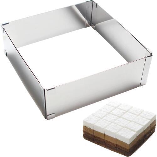 Large Stainless Steel Square Mousse Ring Adjustable 15.5-28cm Cake Mold Biscuit Cake Dessert Mold Kitchen DIY Baking Tools
