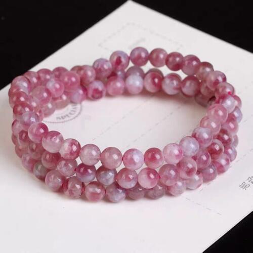 Natural Watermelon Red Tourmaline Stone Fashion Crystal 3 Laps Round Beads Bracelet Necklace 6mm Stretch Women Gift AAAA