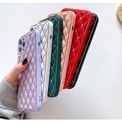 Electroplated Bezel Phone Case For iPhone 12 11 Pro Max Mini 7 8 Plus X XR XSMax SE2 Luxury Diamond-Studded Lamb Skin Full Cover