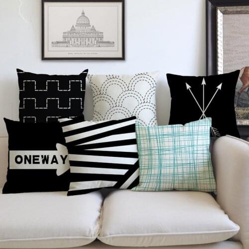 Black Geometric Cubes Wave Dotted Line Arrow Letter Print Nordic Concise Decorative Pillows for Sofa Cushion Cover Case 18"x18"