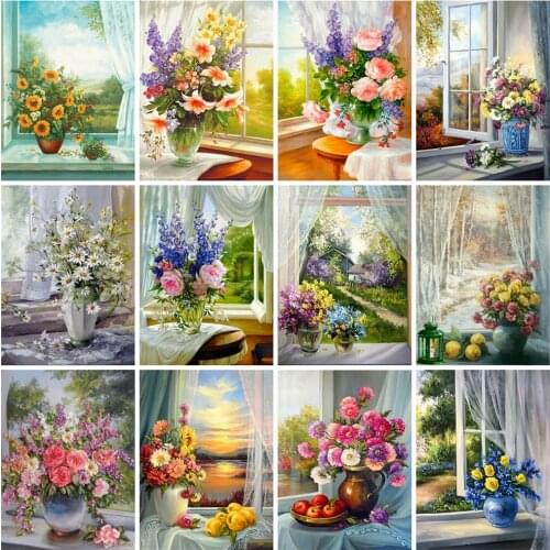 EverShine Diamond Mosaic Flowers Cross Stitch Diamond Painting Vase Picture Rhinestones Bead Embroidery Handmade Wall Decor